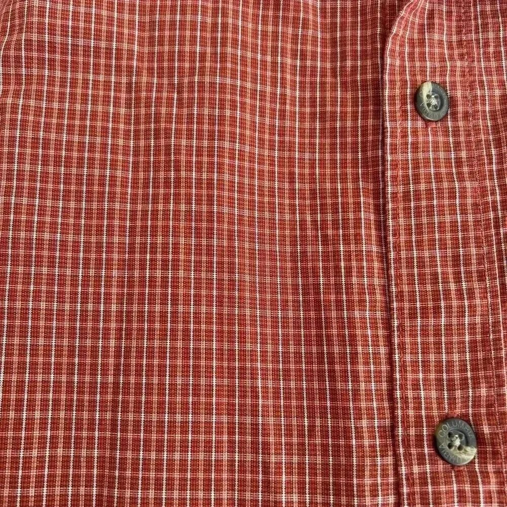 Rust Red Micro Plaid Cotton Button Down Columbia Short Sleeve Shirt Men’s Large - Picture 5 of 11